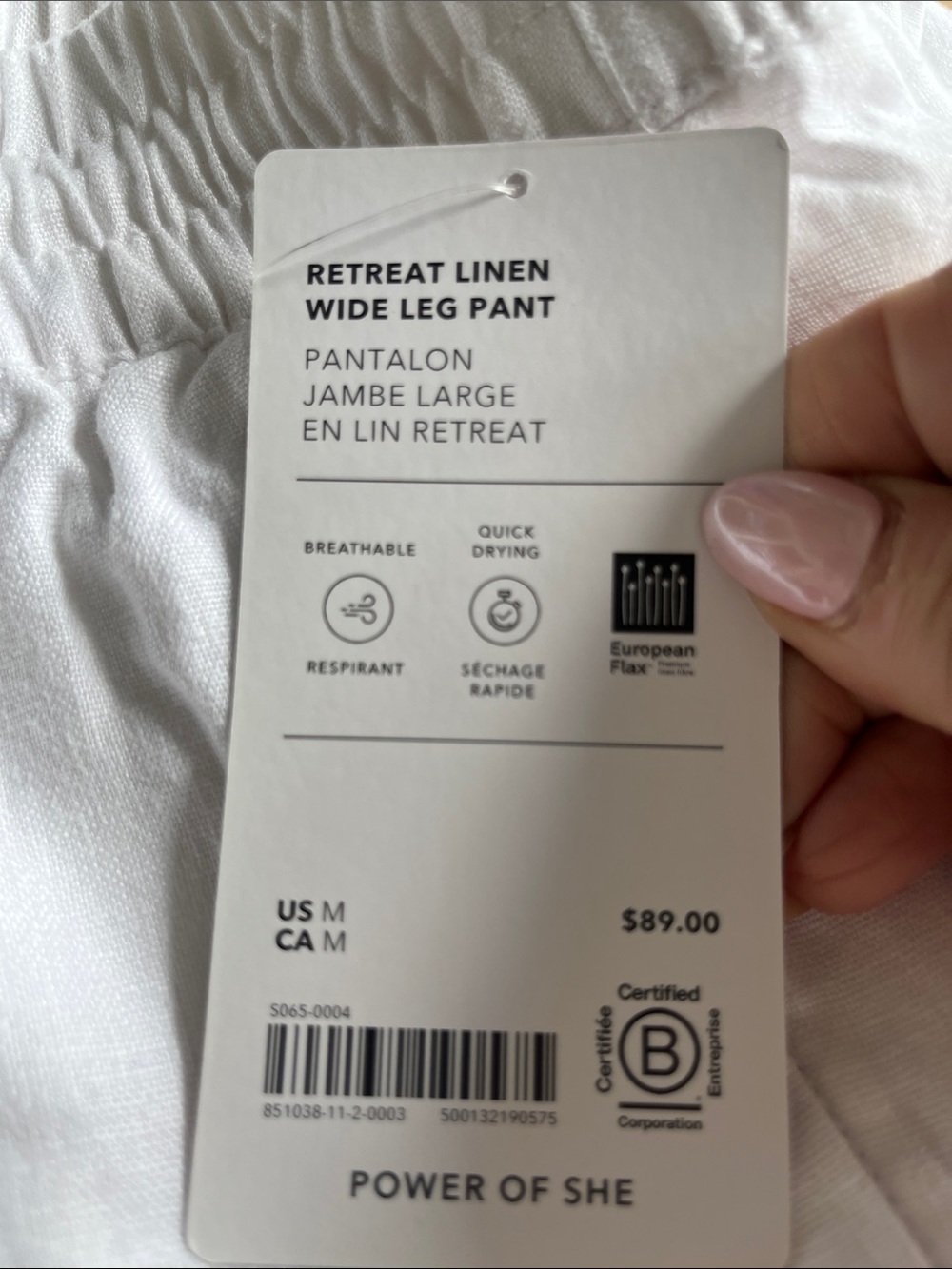 NWT-Athleta White Retreat Linen Wide Leg Pant, Medium - Picture 10 of 10